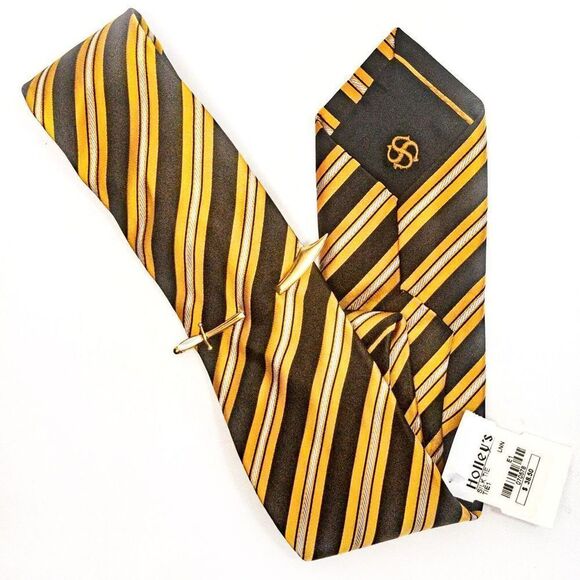 100% Silk VTG Serica Tie & Scimitar Sword Tie Bar Mother of Pearl - Picture 3 of 14